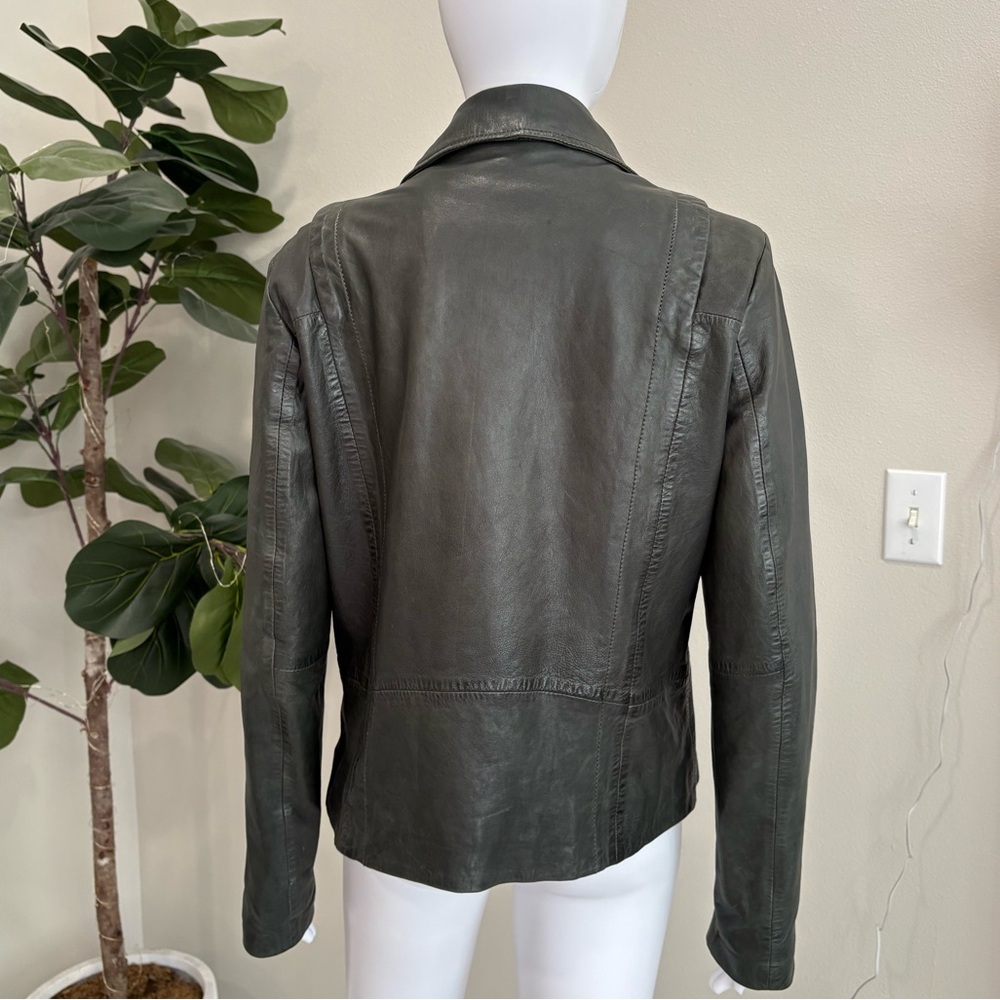 Mauritius Lambskin Leather Jacket Womens Size 12 Large Dark Grey Green Full Zip - Picture 9 of 15